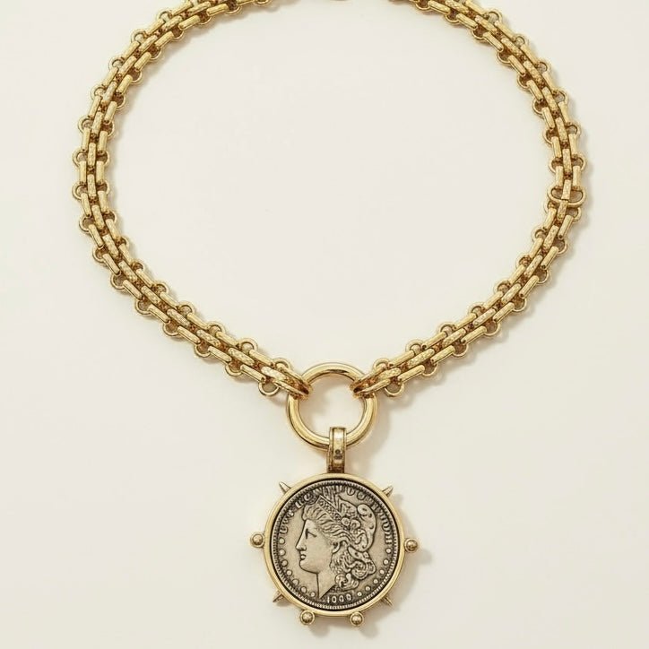 God Save the Queen Coin Gold Chain Statement Necklace -