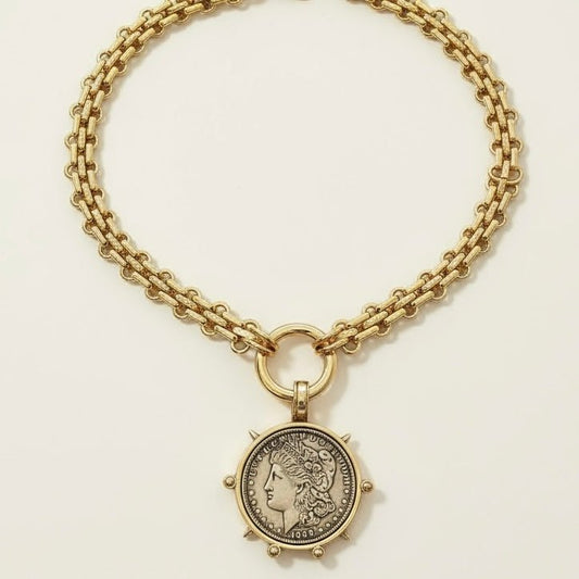 God Save the Queen Coin Gold Chain Statement Necklace -