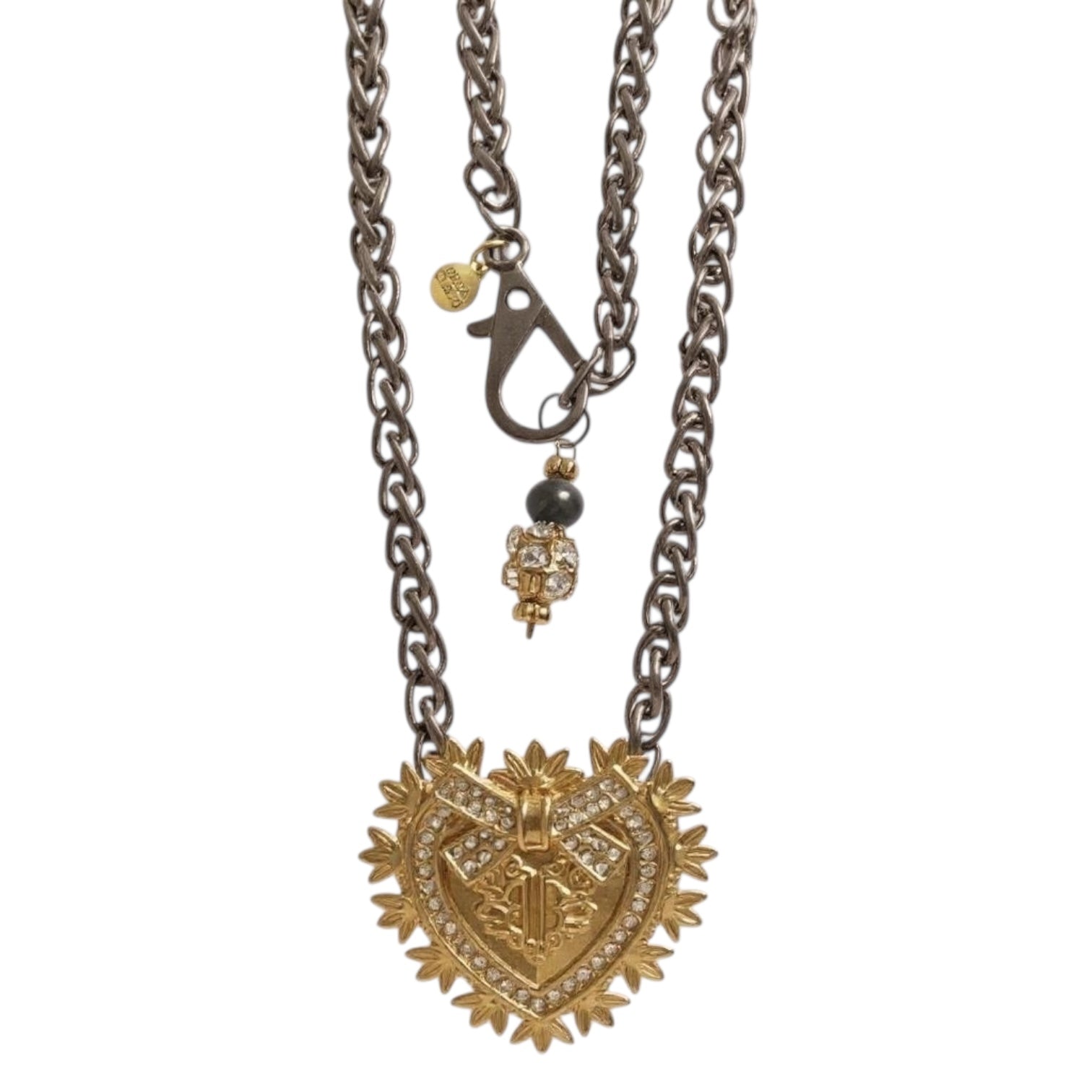 Gold Heart and Gunmetal Bespoke Vintage Necklace -