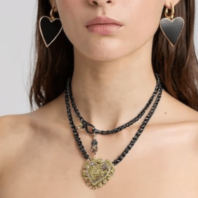 Gold Heart and Gunmetal Bespoke Vintage Necklace -