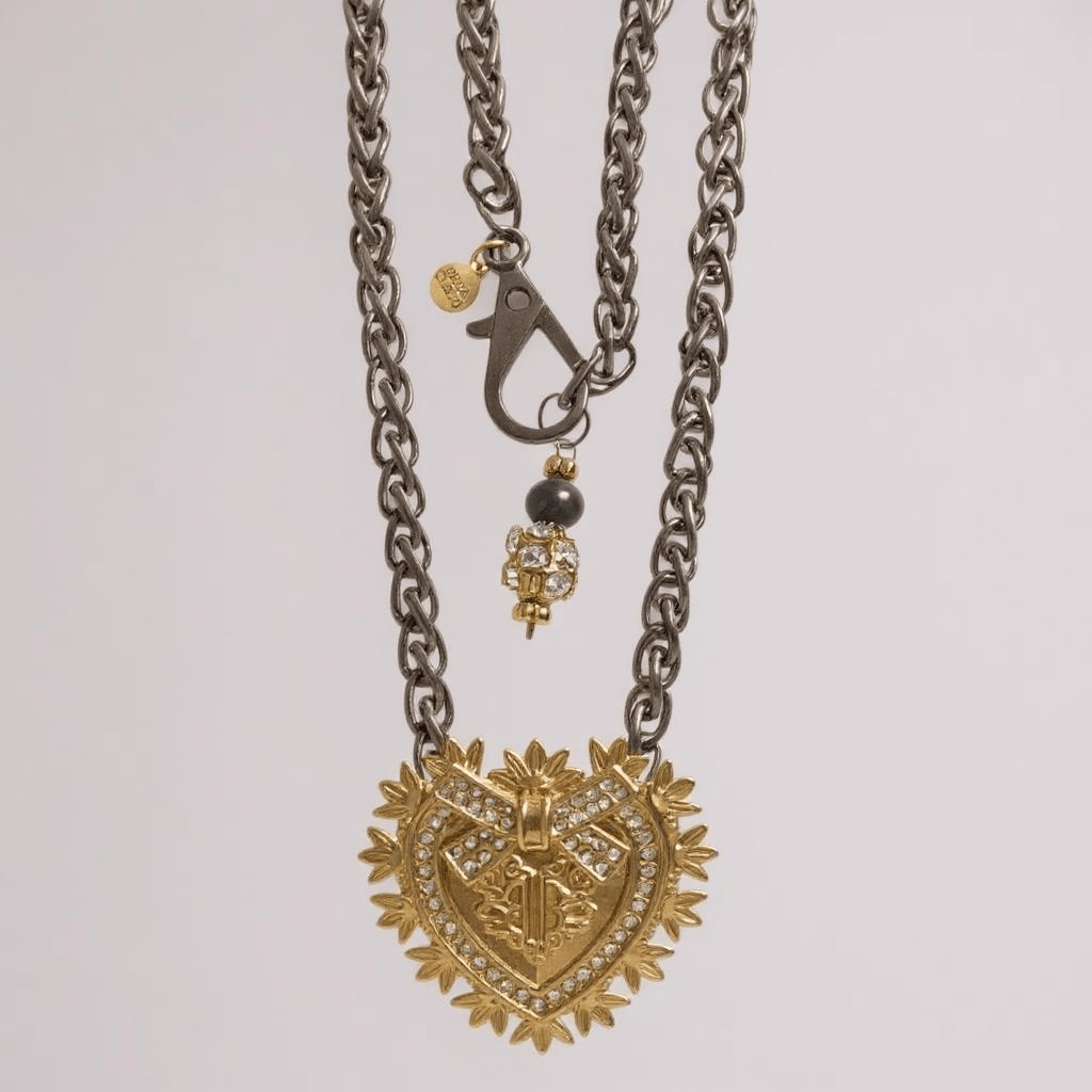 Gold Heart and Gunmetal Bespoke Vintage Necklace -