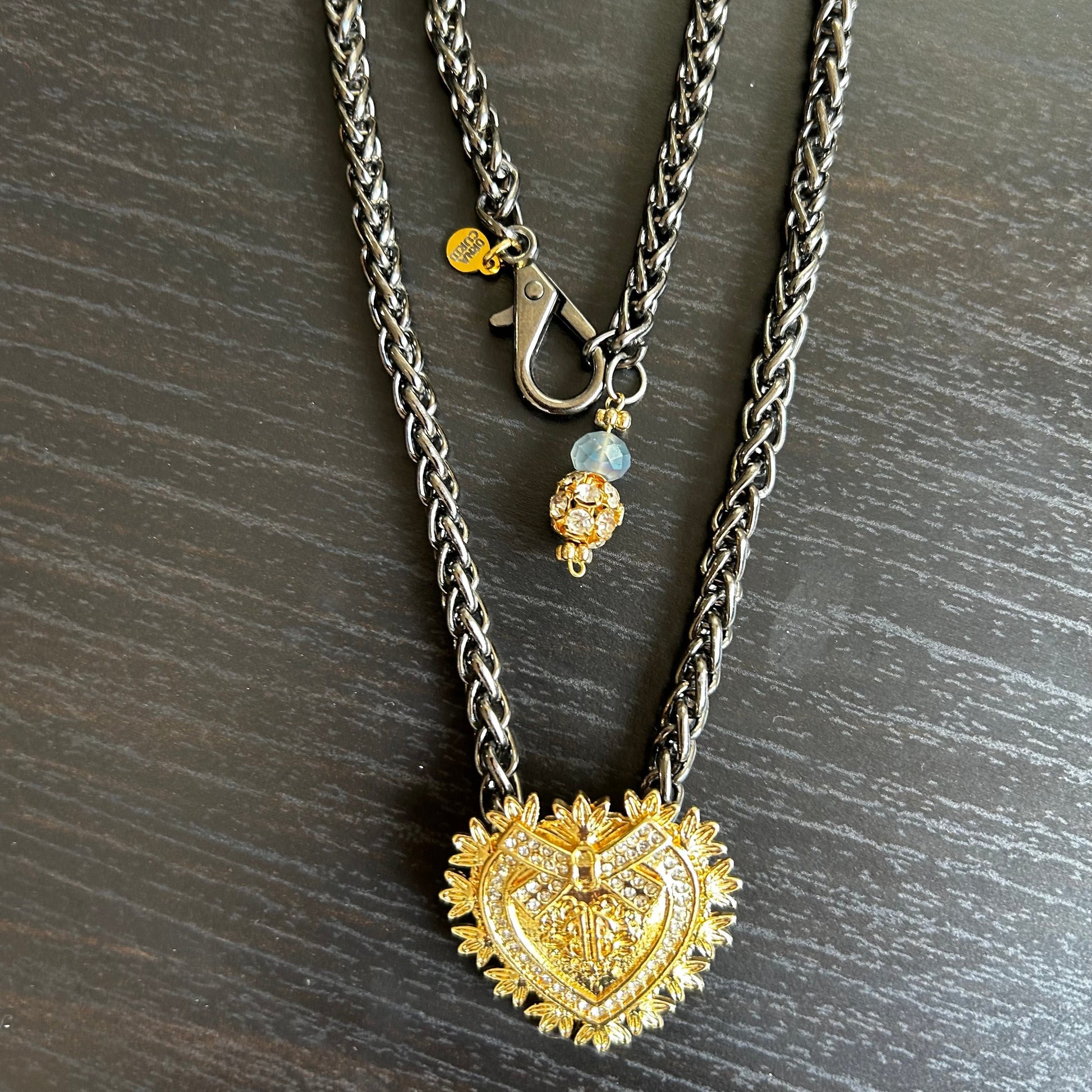Gold Heart and Gunmetal Bespoke Vintage Necklace -