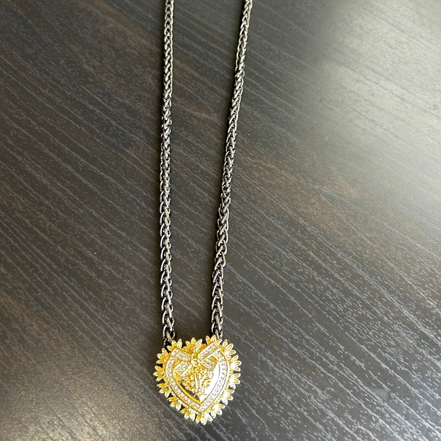 Gold Heart and Gunmetal Bespoke Vintage Necklace -