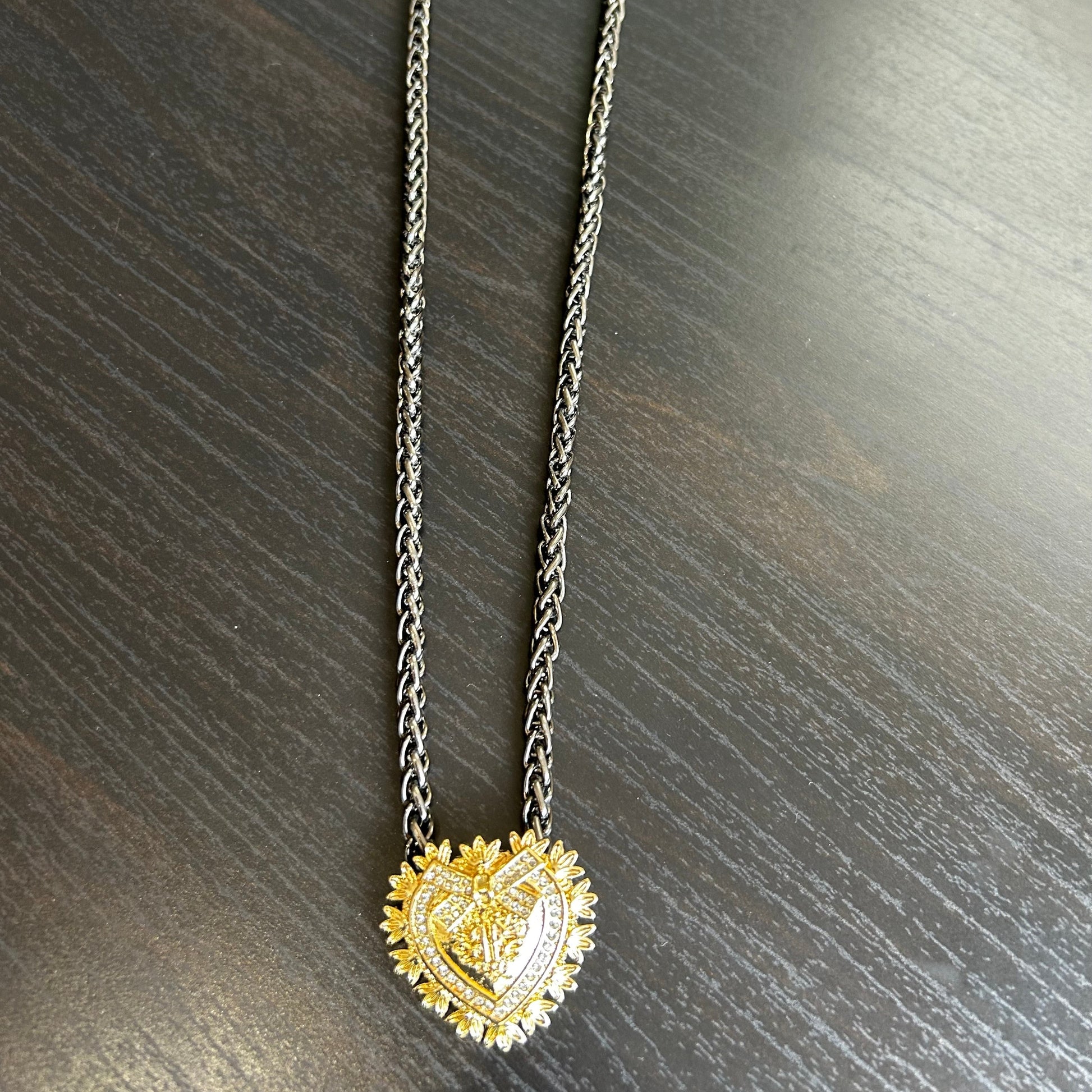 Gold Heart and Gunmetal Bespoke Vintage Necklace -