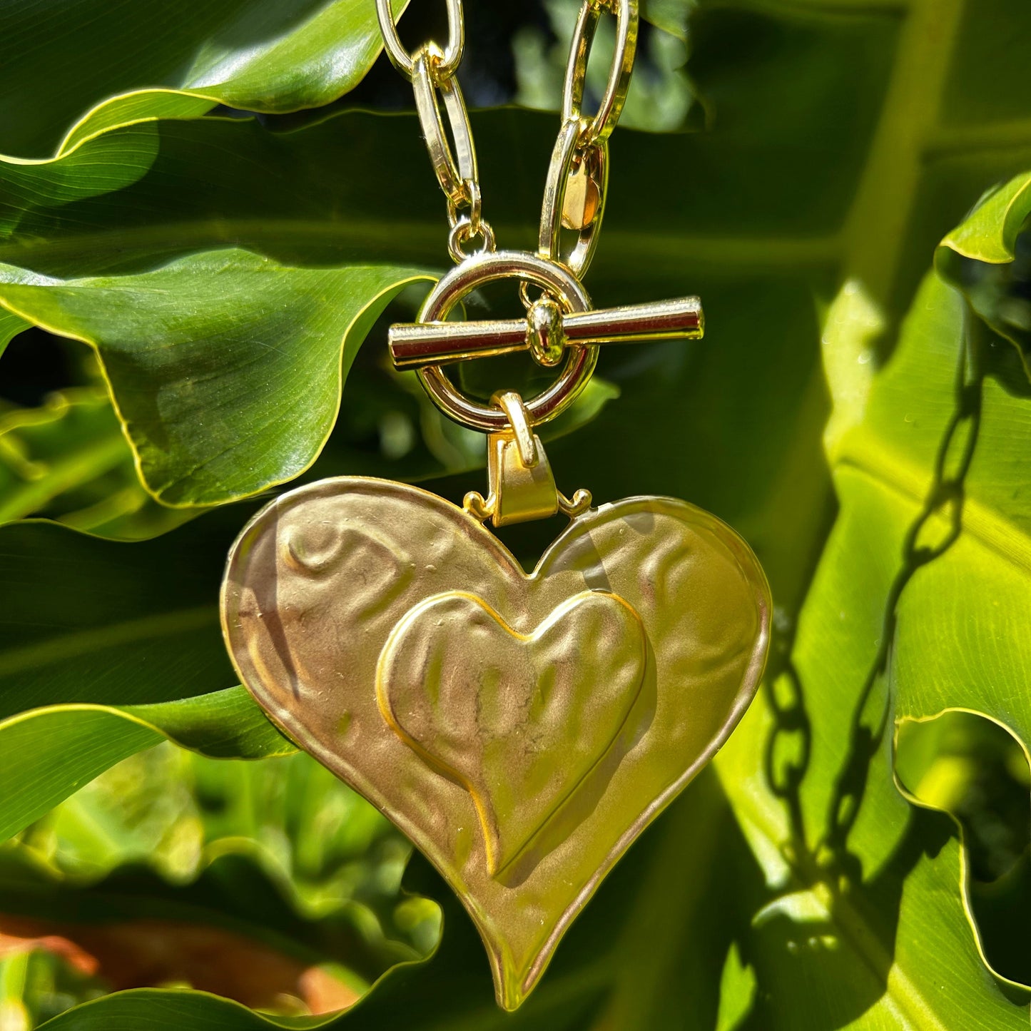 Golden Years Hammered Heart Necklace - Necklace