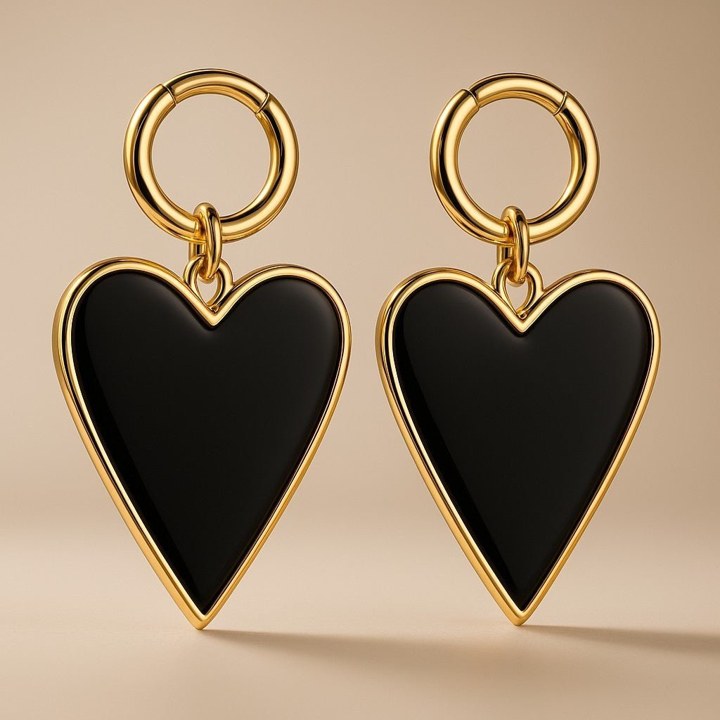 Heart of Glass Black and Gold Heart Earrings - earrings