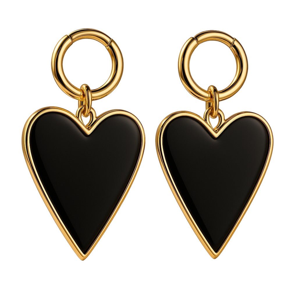 Heart of Glass Black and Gold Heart Earrings - earrings