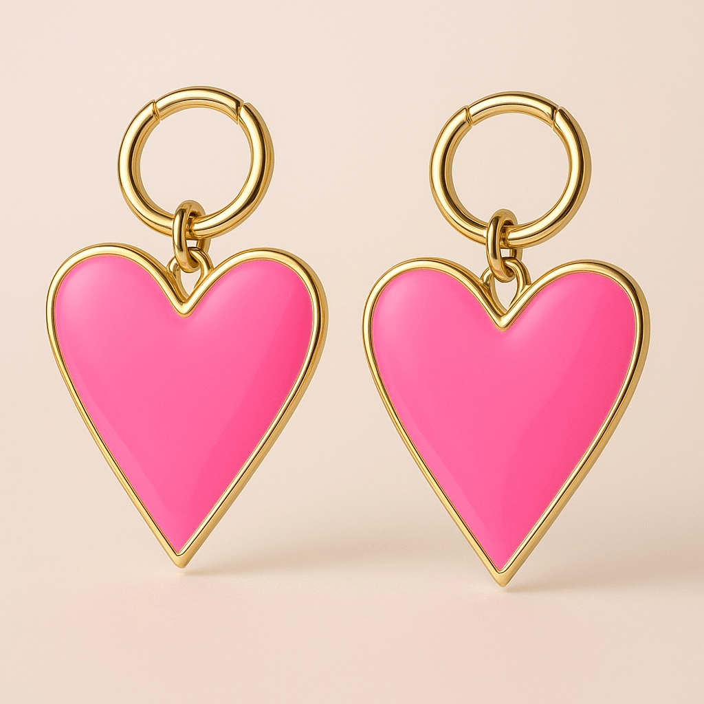 Heart of Glass Neon Pink and Gold Heart Earrings - earrings