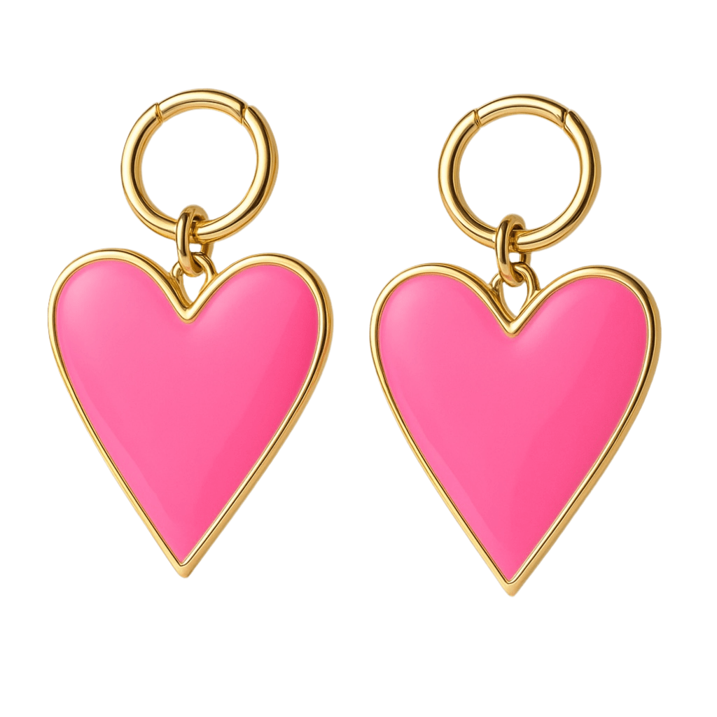 Heart of Glass Neon Pink and Gold Heart Earrings - earrings