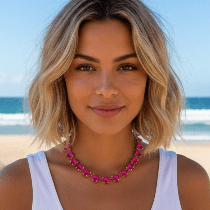 Hearts a Mess Hot Pink Heart Statement Necklace -