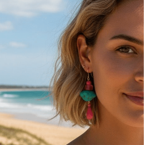 Hot Pink and Turquoise Gold Earrings - earrings
