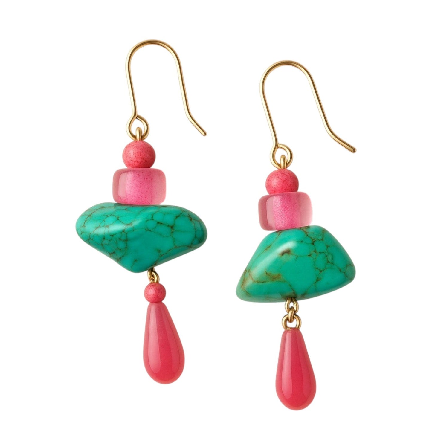 Hot Pink and Turquoise Gold Earrings - earrings