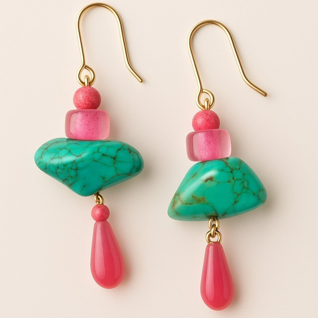 Hot Pink and Turquoise Gold Earrings - earrings