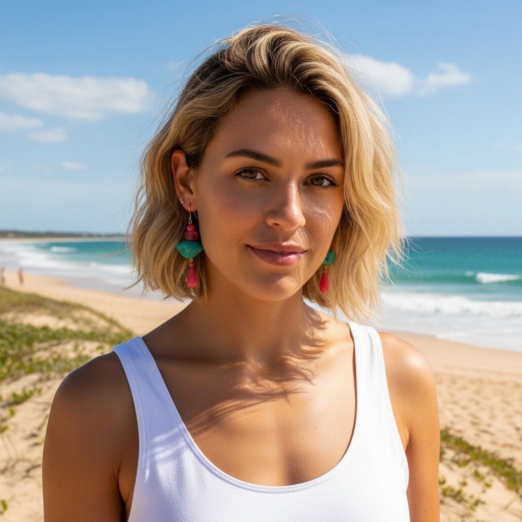 Hot Pink and Turquoise Gold Earrings - earrings
