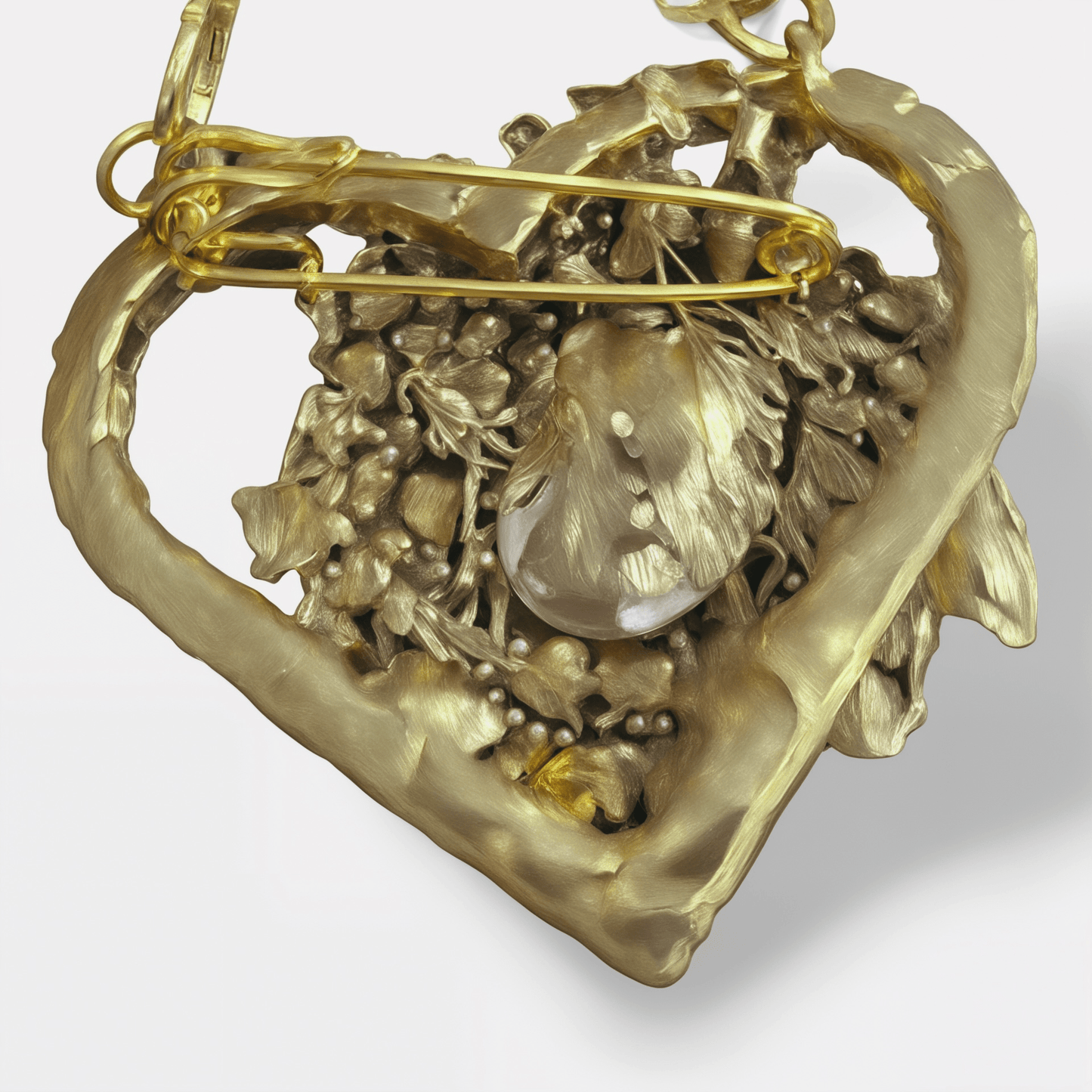 Hot Pink Heart Bespoke Statement Gold Necklace and Brooch -