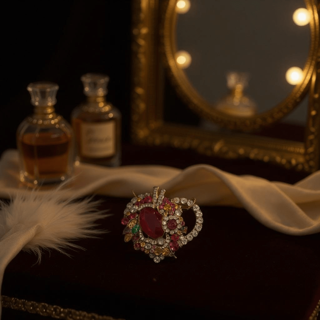 Hot Pink Heart Bespoke Statement Gold Necklace and Brooch -