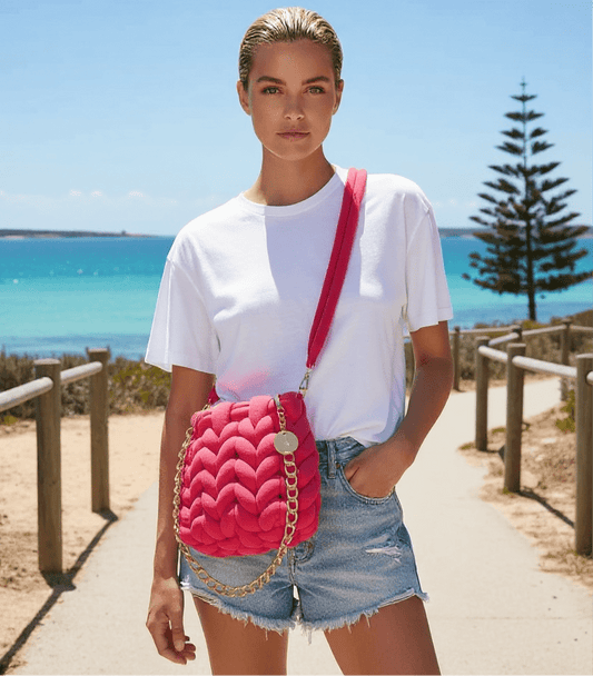 Knitted Cross Body / Shoulder Bag Hot Pink -