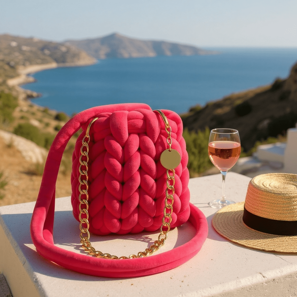 Knitted Cross Body / Shoulder Bag Hot Pink -