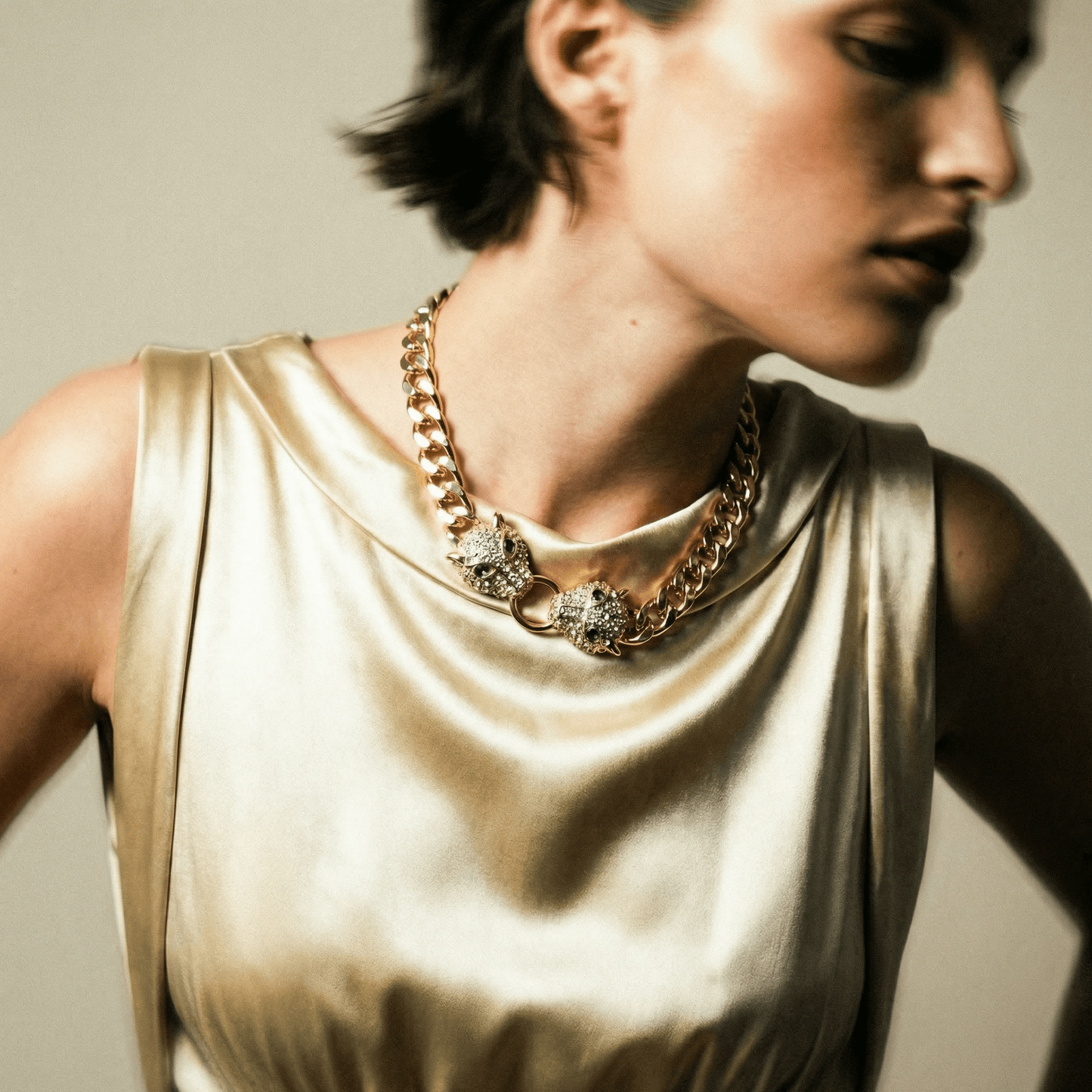 Leopard Head Gold Chain Necklace -