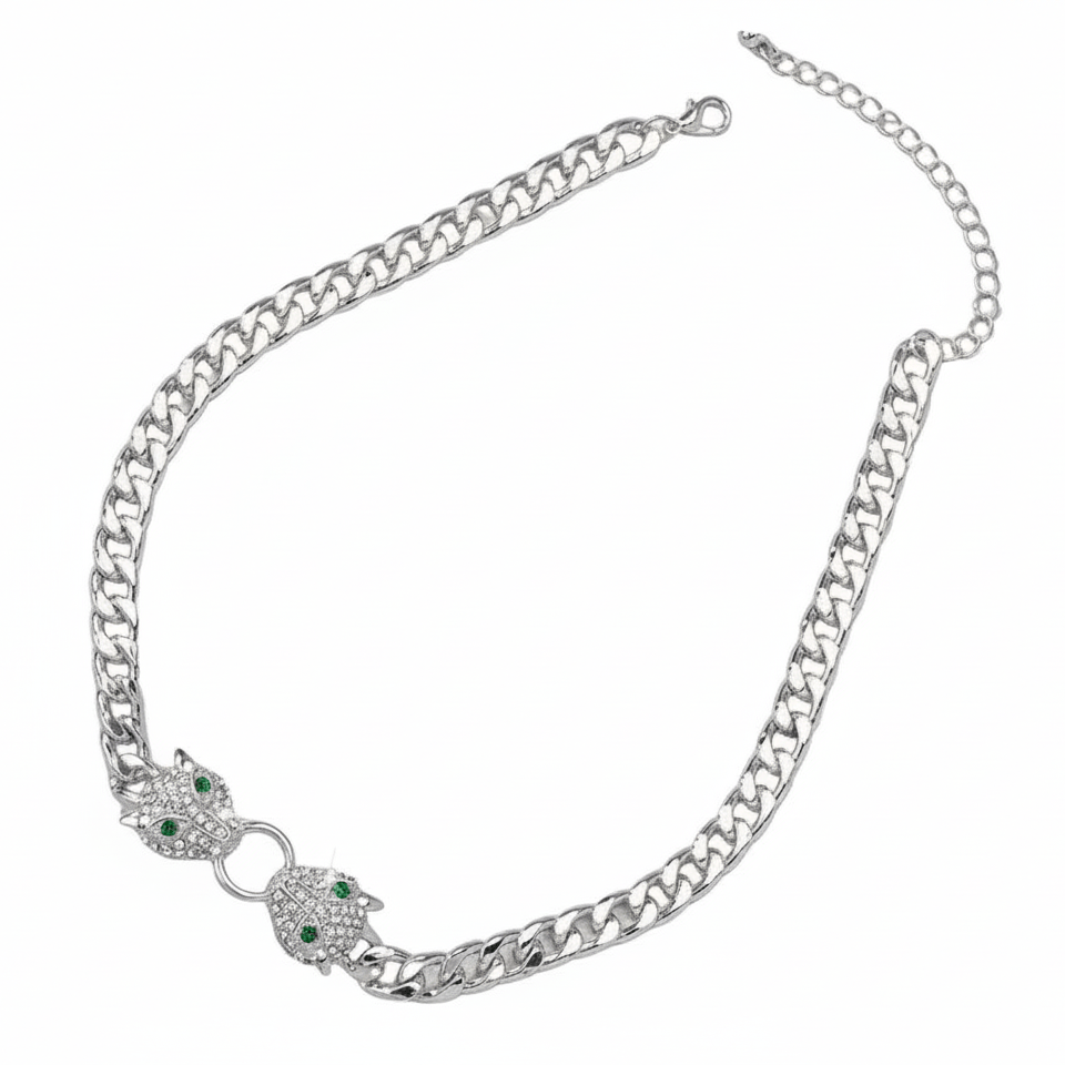 Leopard Head Silver Chain Necklace -