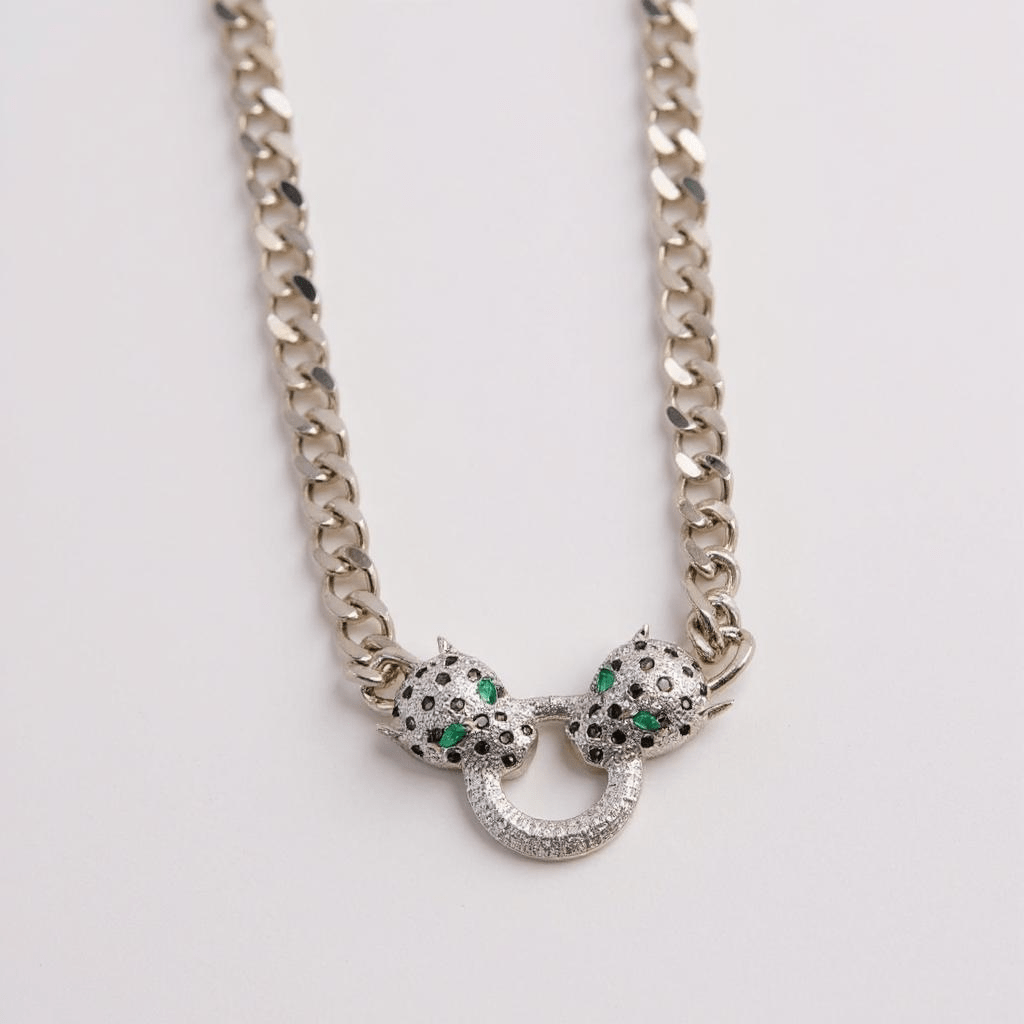 Leopard Head Silver Chain Necklace -