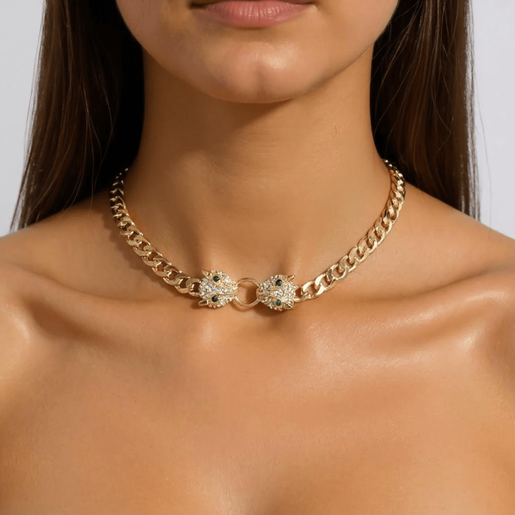 Leopard Head Silver Chain Necklace -