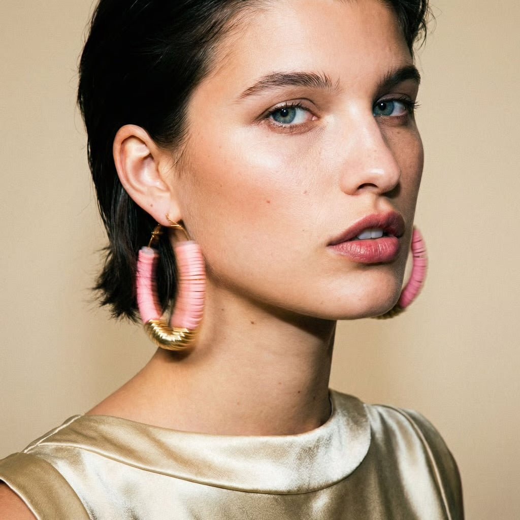 Love Hangover Beaded Hoop Earrings Blush -