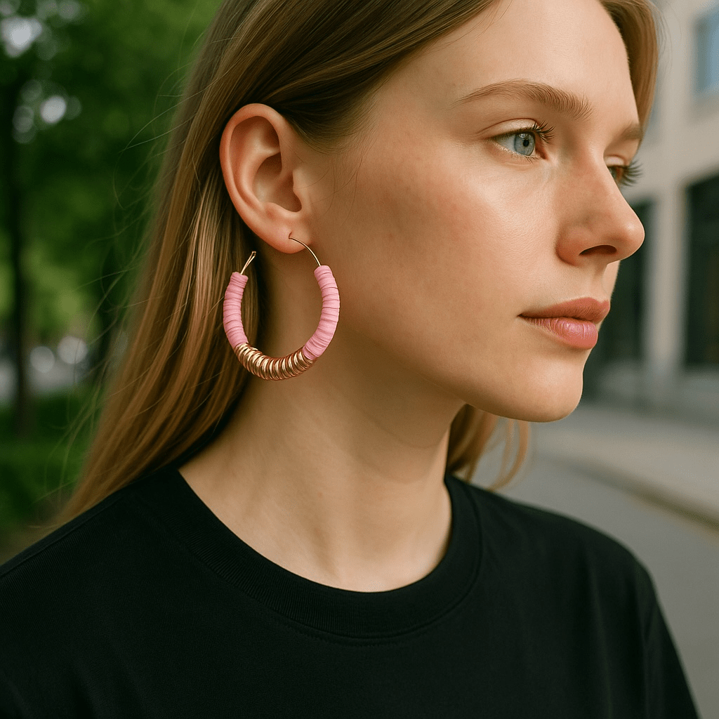 Love Hangover Beaded Hoop Earrings Blush -