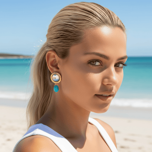 Moonlight Turquoise and Gold Earrings -