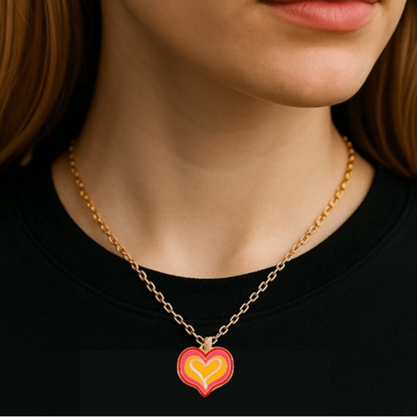Orange Pink and Red Mini Heart Gold Plated Necklace - Necklace