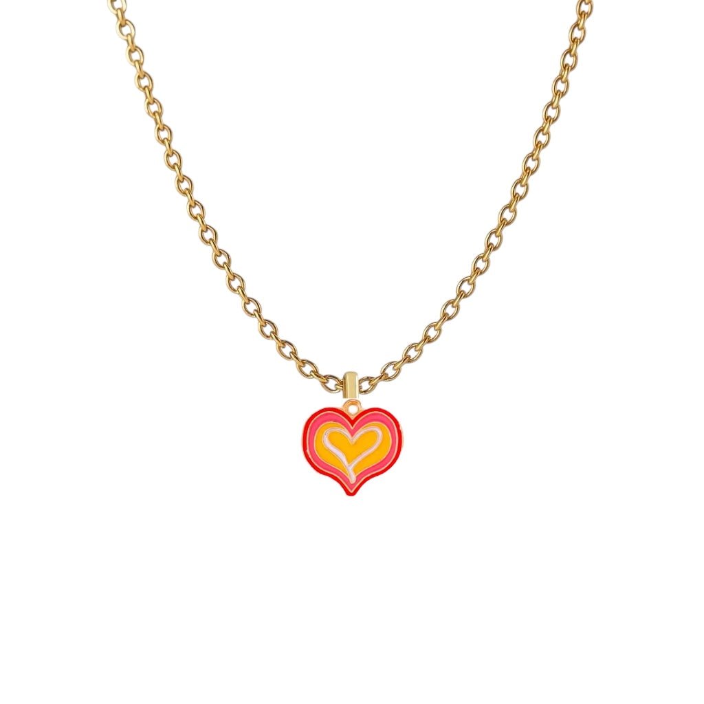 Orange Pink and Red Mini Heart Gold Plated Necklace - Necklace
