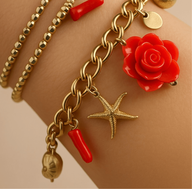 Orna Signature Gold Red Charm Bracelet - Bracelet