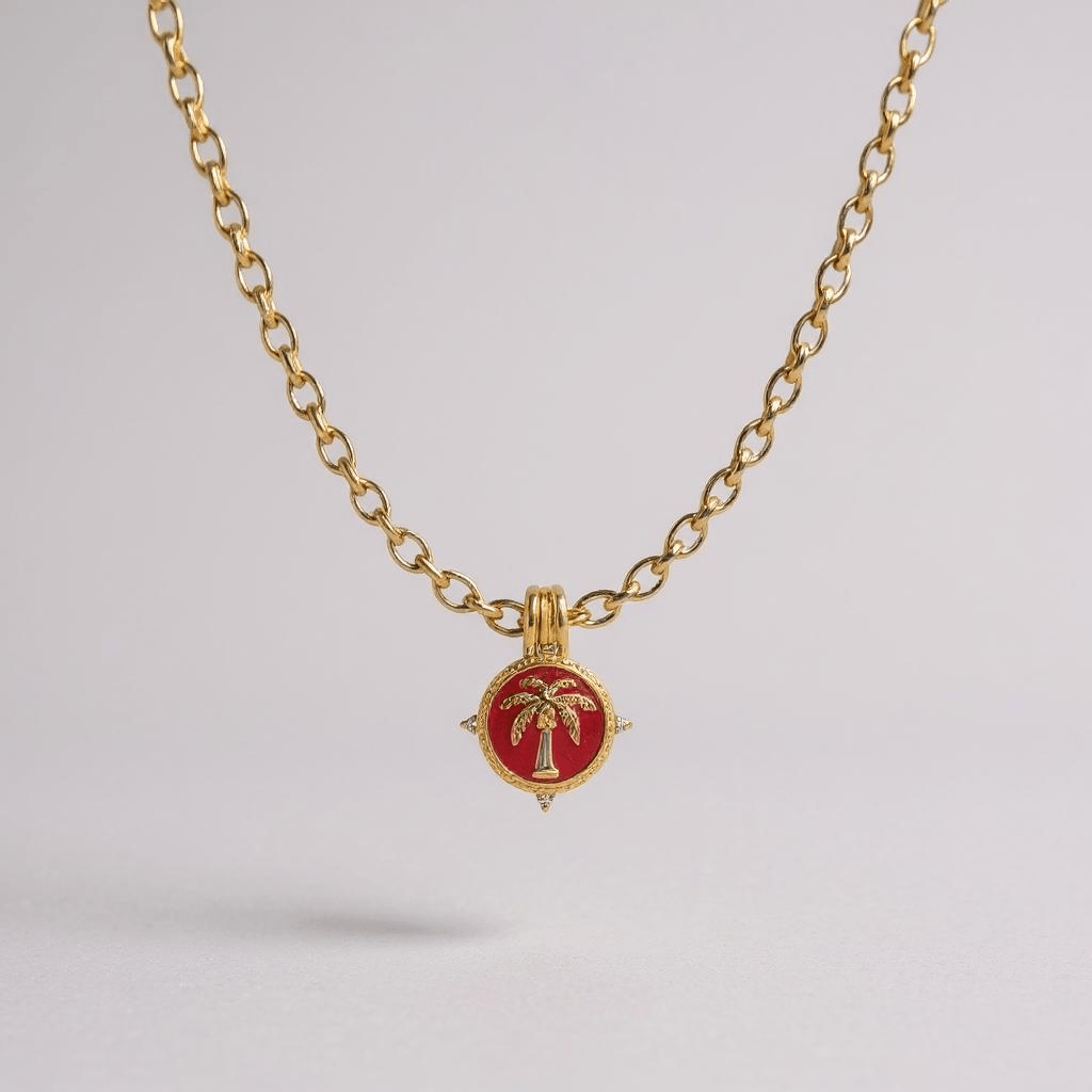 Palm Tree Ruby Red and Gold Tarot Necklace PRE - ORDER - Necklace
