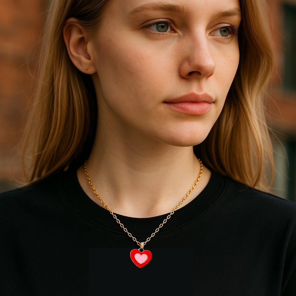 Pink and Red Mini Heart Gold Plated Necklace - Necklace