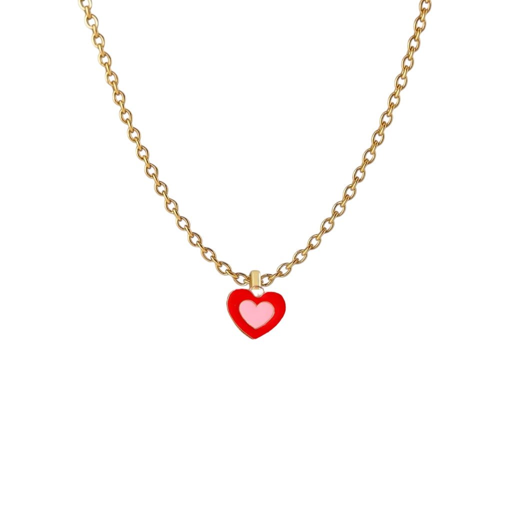Pink and Red Mini Heart Gold Plated Necklace - Necklace