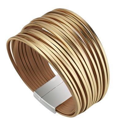 Rebel Rebel Gold Leather Cuff - Bracelet