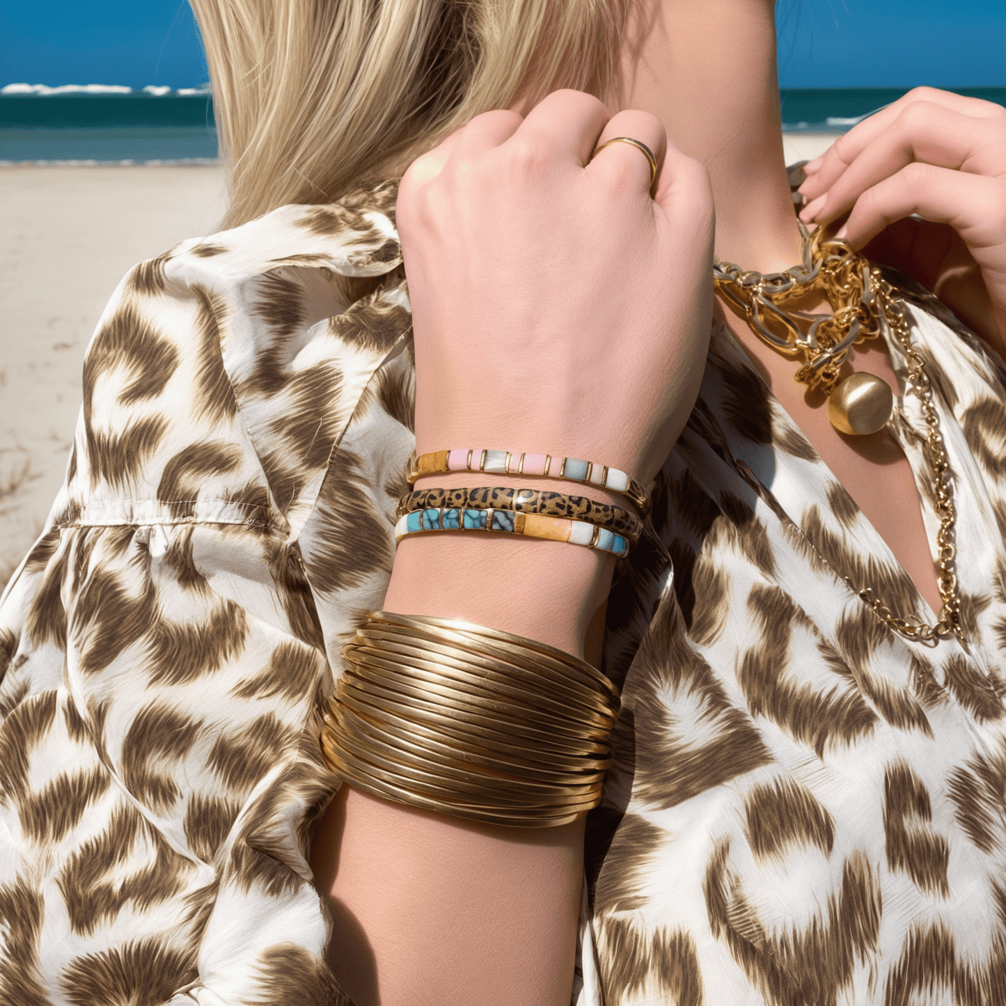 Rebel Rebel Gold Leather Cuff - Bracelet