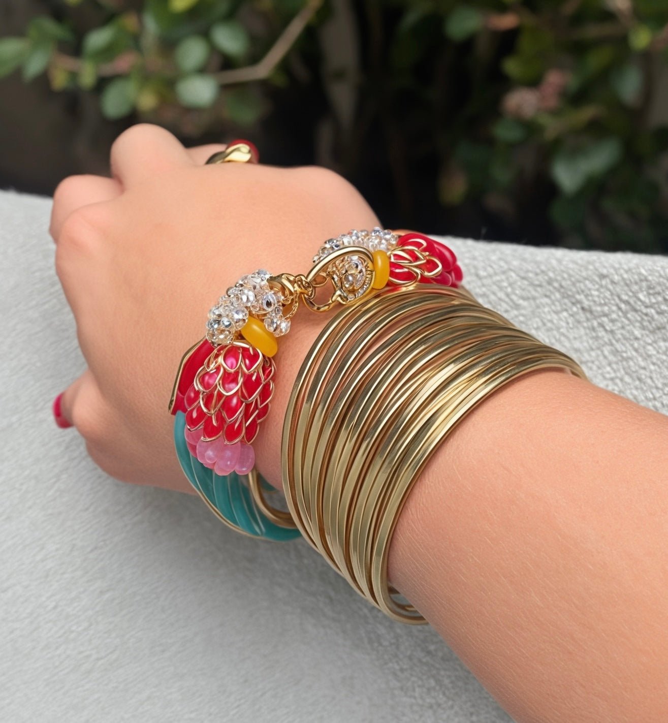 Rebel Rebel Gold Leather Cuff - Bracelet