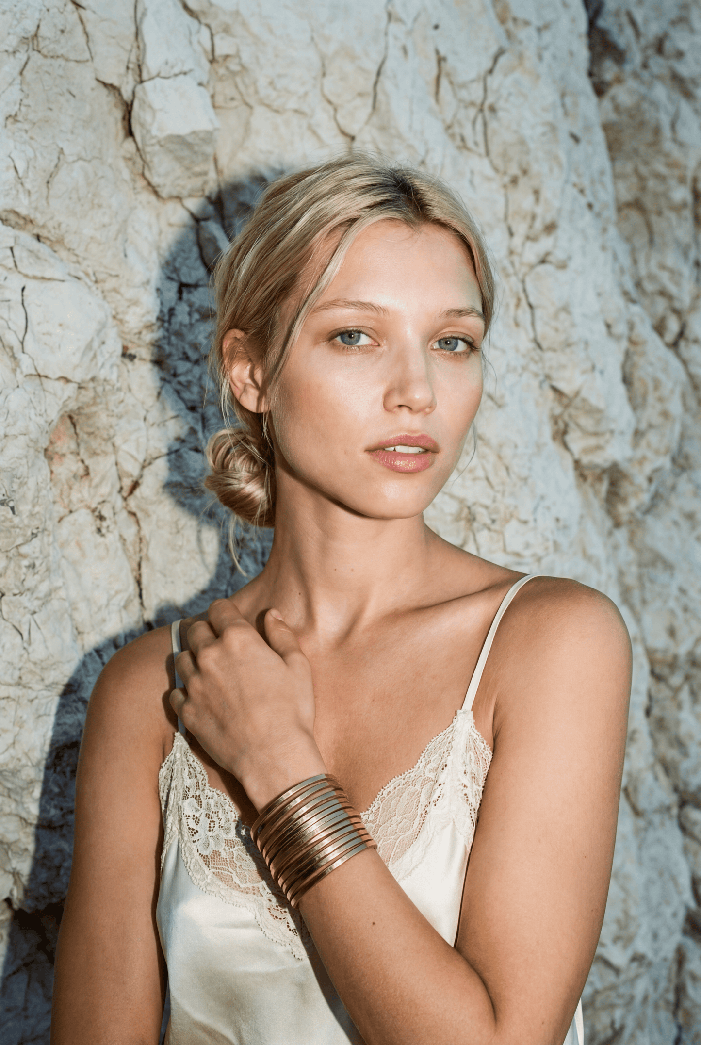 Rebel Rebel Gold Leather Cuff - Bracelet