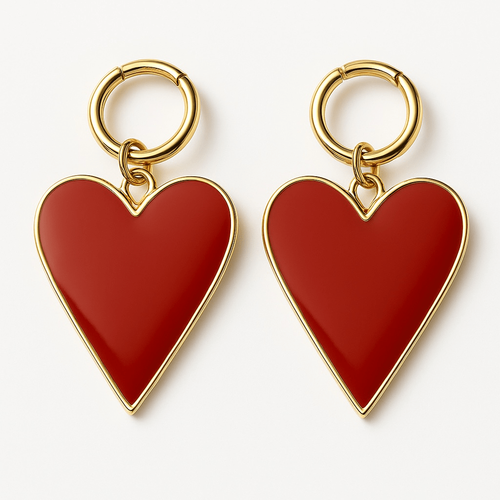 Ruby Red and Gold Heart Earrings - earrings