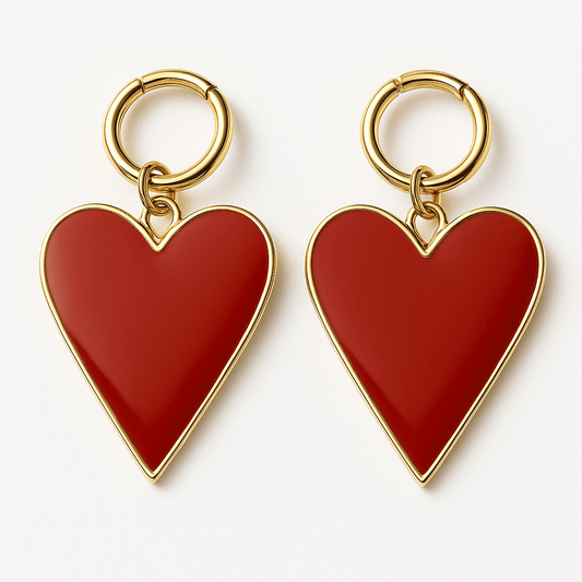 Ruby Red and Gold Heart Earrings - earrings