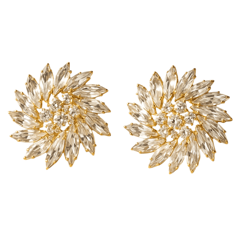 Show Stopper Rhinestone and Gold Clip On Earrings - earrings