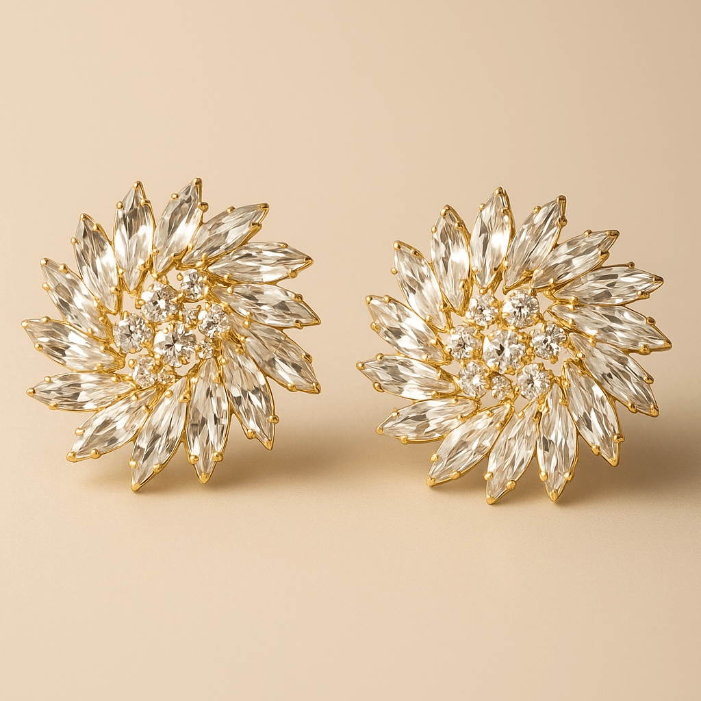 Show Stopper Rhinestone and Gold Clip On Earrings - earrings