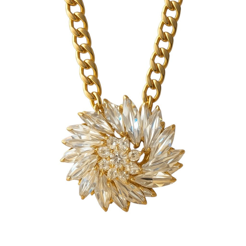 Show Stopper Rhinestone and Gold Statement Necklace - Necklace