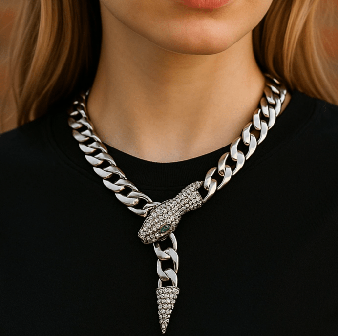 Snake Charmer Silver Chain Statement Necklace - Necklace