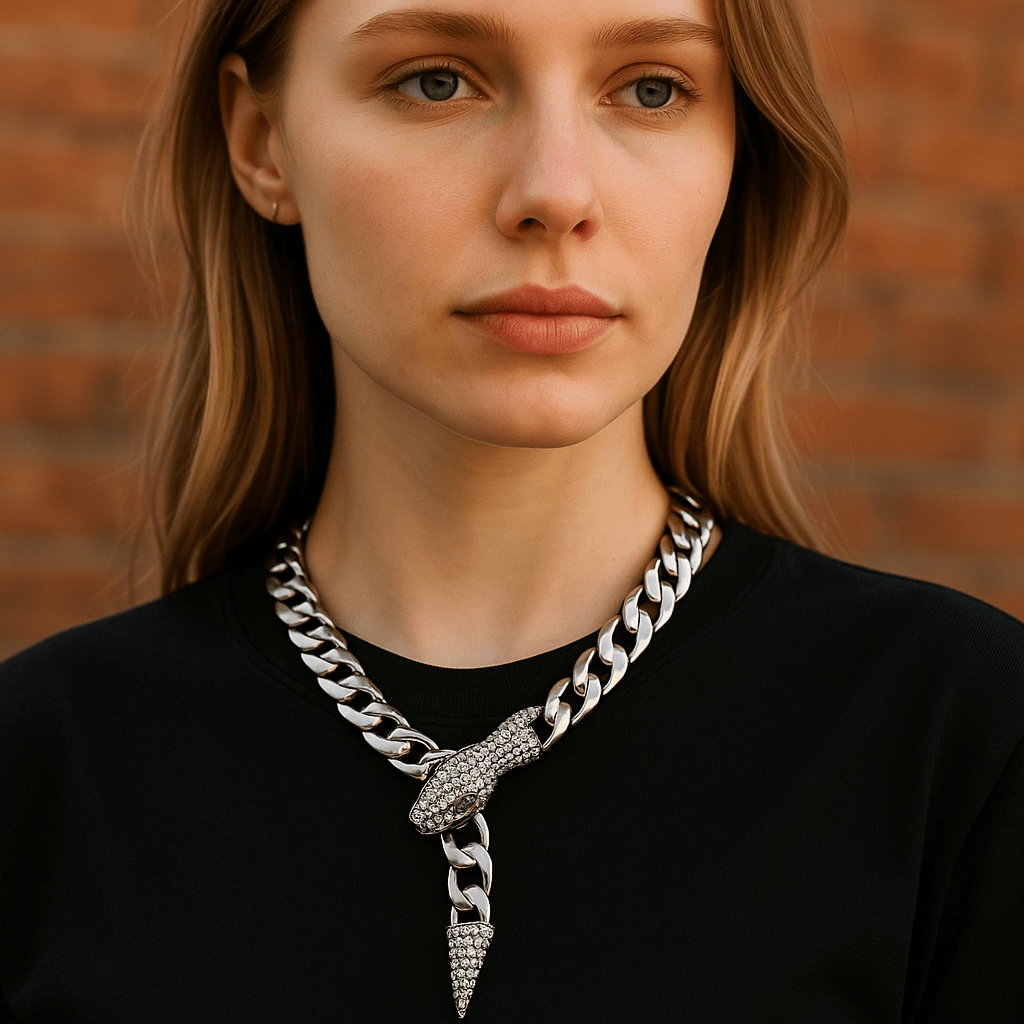 Snake Charmer Silver Chain Statement Necklace - Necklace
