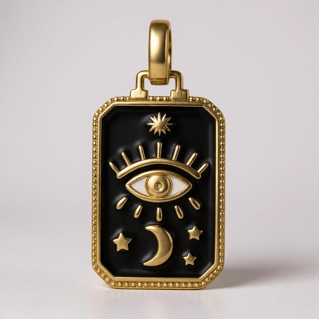 Tarot Card Charm 'Evil Eye' Black and Gold - Charm