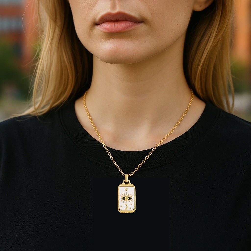Tarot Card Evil Eye White Necklace - Necklace