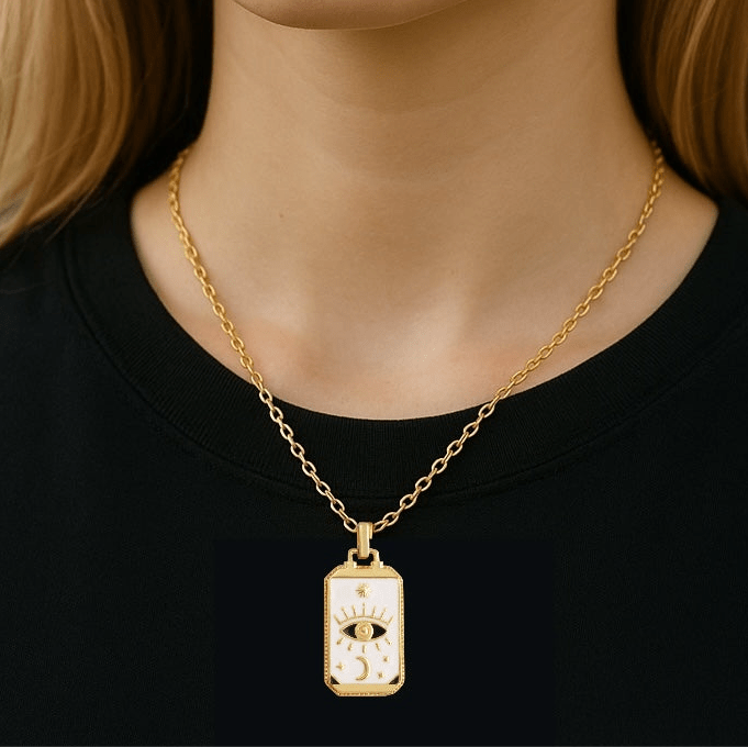 Tarot Card Evil Eye White Necklace - Necklace