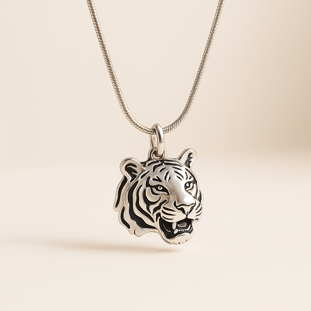 Tiger Head Sterling Silver Necklace -